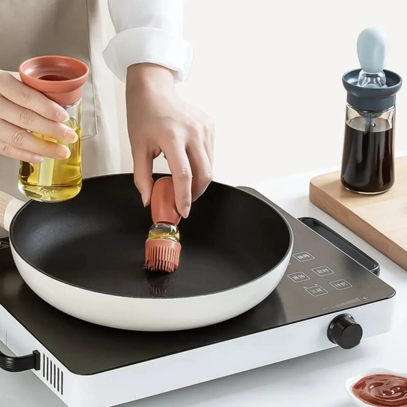 Oil Dispenser with Silicone Brush 2 IN 1 Glass Olive Bottle for Kitchen Cooking Frying Baking BBQ Pancake Air Fryer
