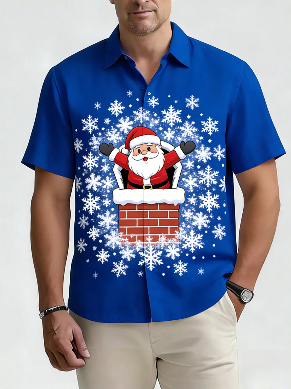 Męska nowa koszula lniana z krótkim rękawem, świąteczna, zabawna, z nadrukiem 3D, biała koszula hawajska, codzienna koszula na imprezy świąteczne i na zewnątrz dla mężczyzn.