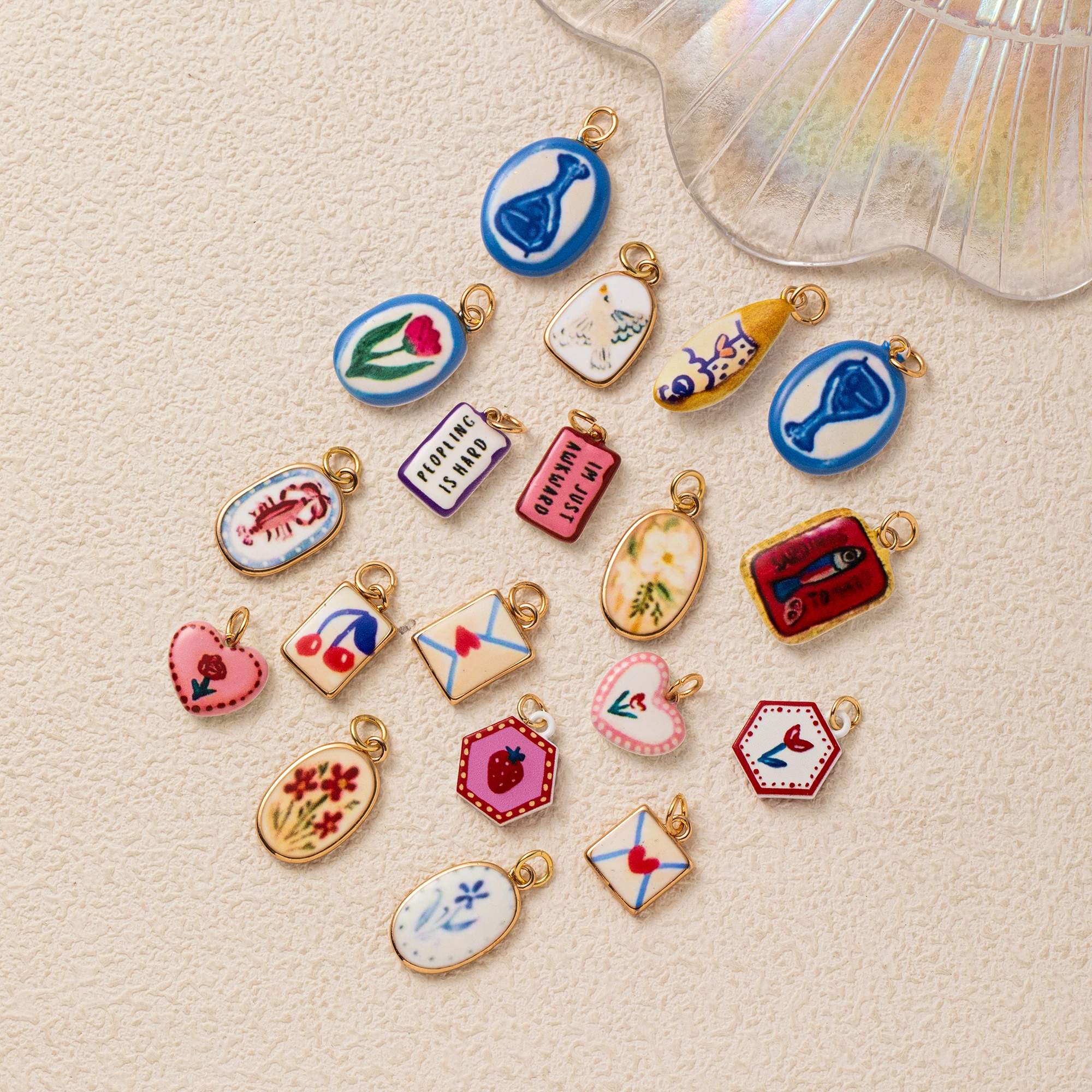 

European Vintage Enamel Charms Hand-Painted Pendant for DIY Necklace Making & Gift Jewelry ﻿