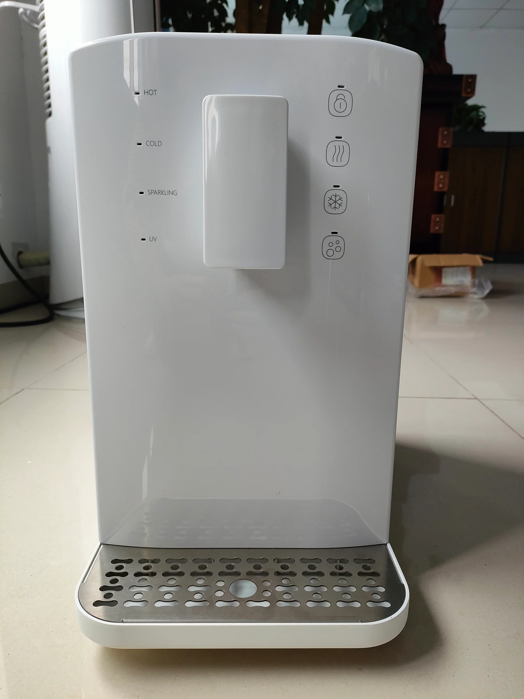 Cold Hot Sparkling Water Cooler Dispenser Charm Power Style Warm Parts Dimensions Sales Plastic Hotel Rohs Small Feature Desktop