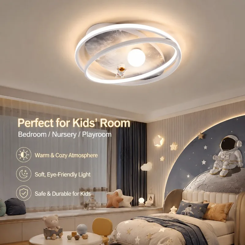 Modern Kids LED Ceiling Light 50cm Astronaut Space Theme 55W Dimmable Flush Mount Lamp for Boys Bedroom Nursery Playroom Decor