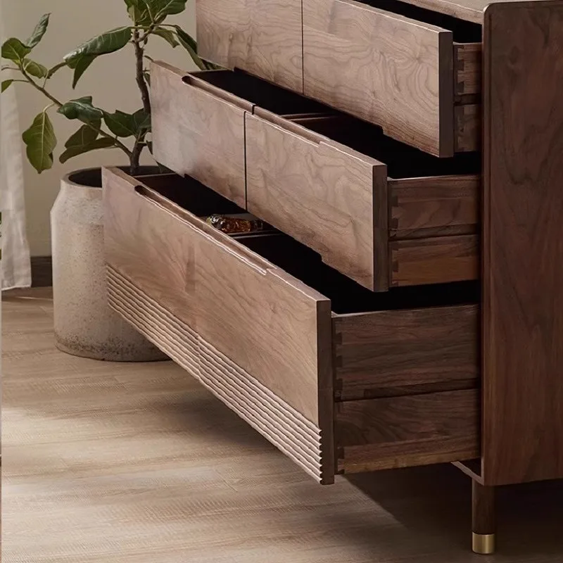 Solid wood chest of drawers Black walnut bedroom storage cabinet Japanese style simple living room chest of drawers sideboard