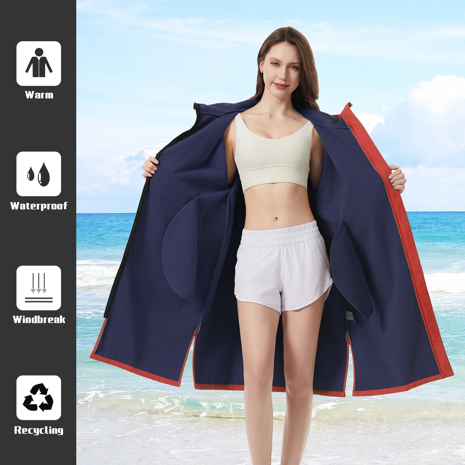 Hiturbo كم طويل مقنع مقاوم للماء كيب تغيير الرأس يندبروف سريعة الجافة السباحة تصفح تسلق الرأس الدافئ سريع الجفاف