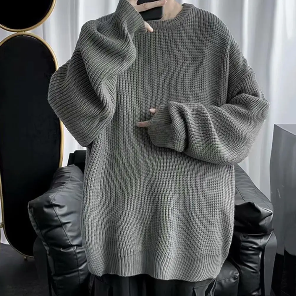 Men Sweater Solid Color O Neck Oversized Knitted Fall Sweater for Daily Wear Men Leisure Spring Sweater Streetwear Pullovers