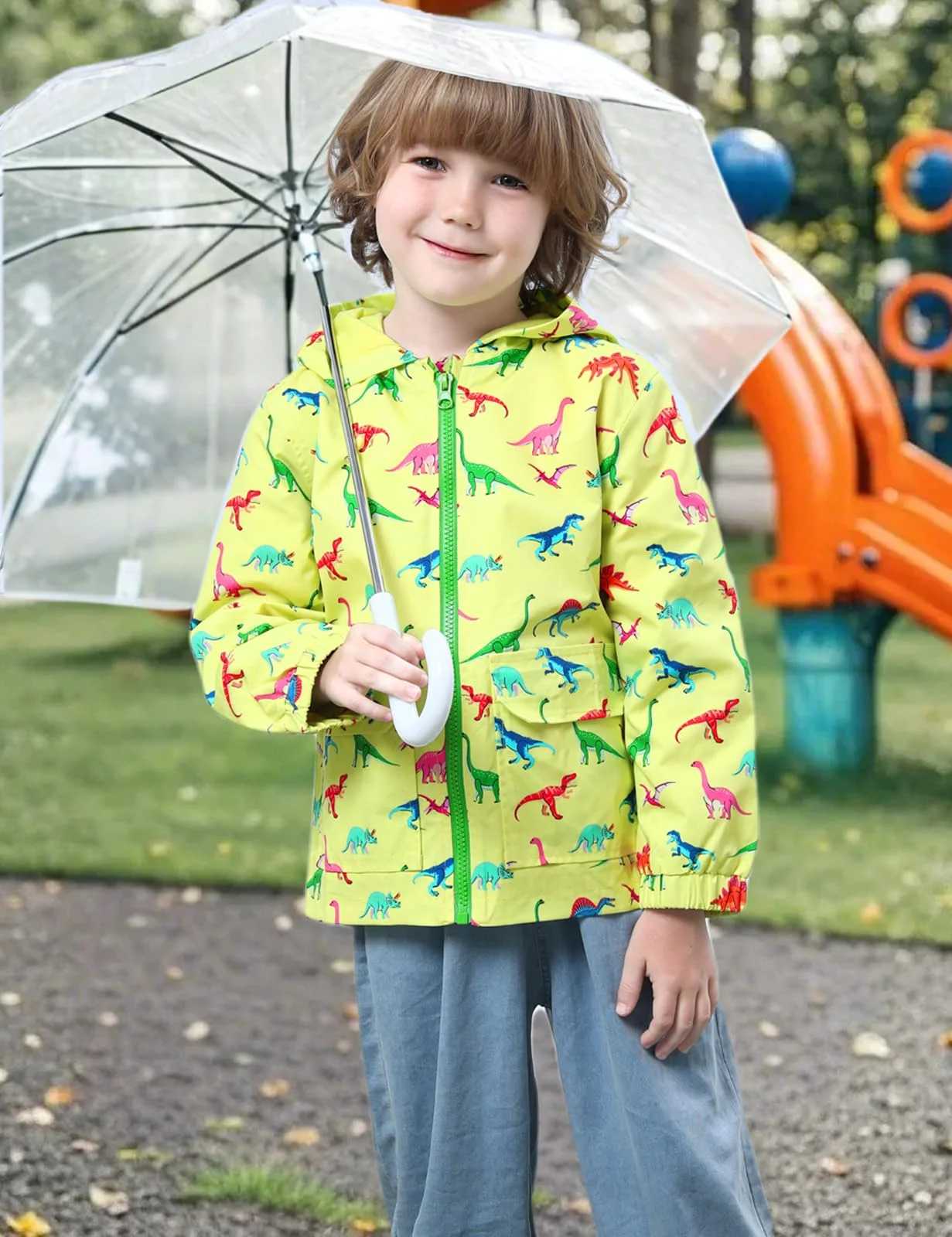 Chaqueta de lluvia de dinosaurio para niños pequeños, traje impermeable con capucha para niños, disfraz cortavientos para exteriores