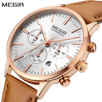 MEGIR Women Casual Watches Leather Strap Ladies Wristwatches Brand Luxury Female Chronograph Dress Clock Relogio Feminino 2011L