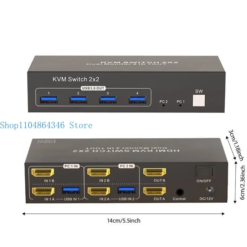 5asd Double Display HDTV Switcher Expand Replicate Mode 4 USB3.0 Port Metal Computer Switcher