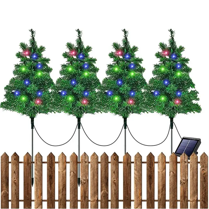 

Solar Christmas Tree 4X Christmas Tree Garden Stake Lights Artificial Christmas Tree Christmas Lights For Yard Porch Walkway