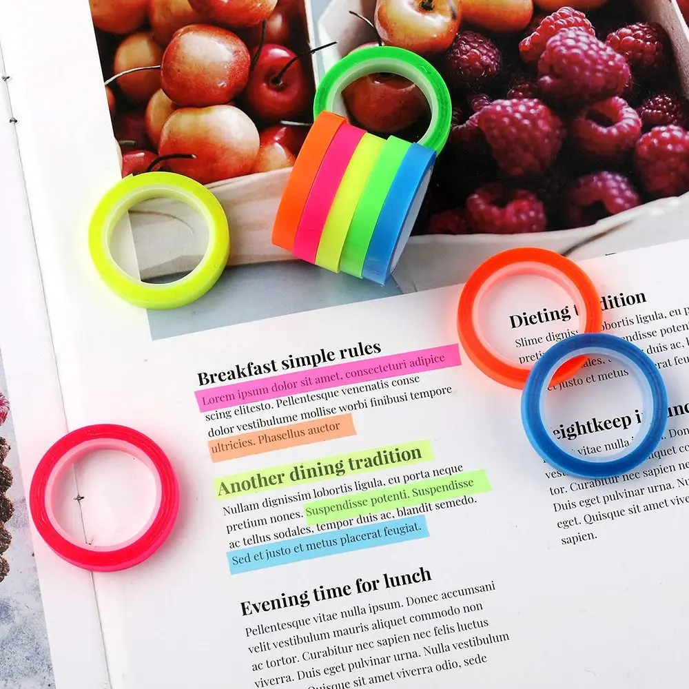 Practical 5 Rolls Highlighter Sticker Transparent Adhesive Label Stickers PET Sticker Roll DIY Scrapingbook