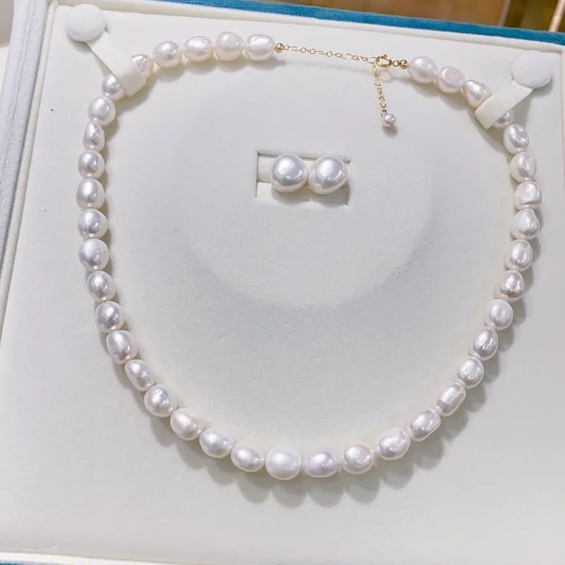 

SGARIT 14-каратное золото, наполненный натуральным пресноводным жемчугом, комплект ювелирных изделий для женщин, серьги-гвоздики, ожерелье для мамы, темпераментная цепочка на воротник