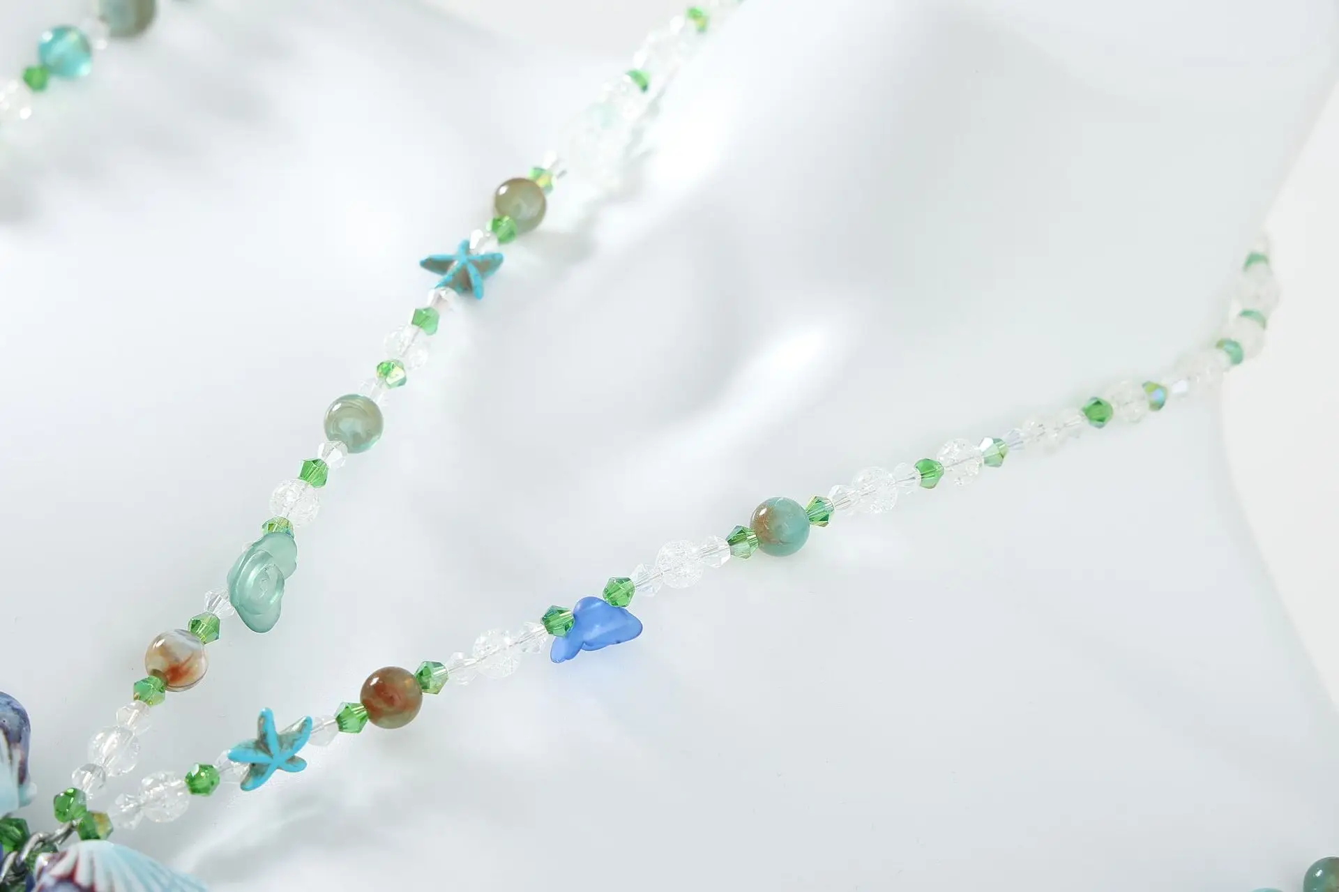 Fashionable And Sexy Gradient Color Glass Bead Chest Chain, Colorful Bead Body Chain, Adjustable Underwater World Shell Bead Top