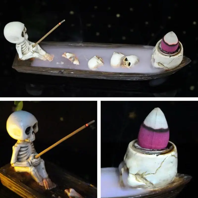 Totenkopf-Boot Räucherstäbchenhalter Einzigartiger Räucherständer aus Harz für Arbeitszimmer, Teeceremonie, Yoga-Raum, Heimdekoration – Detail 13