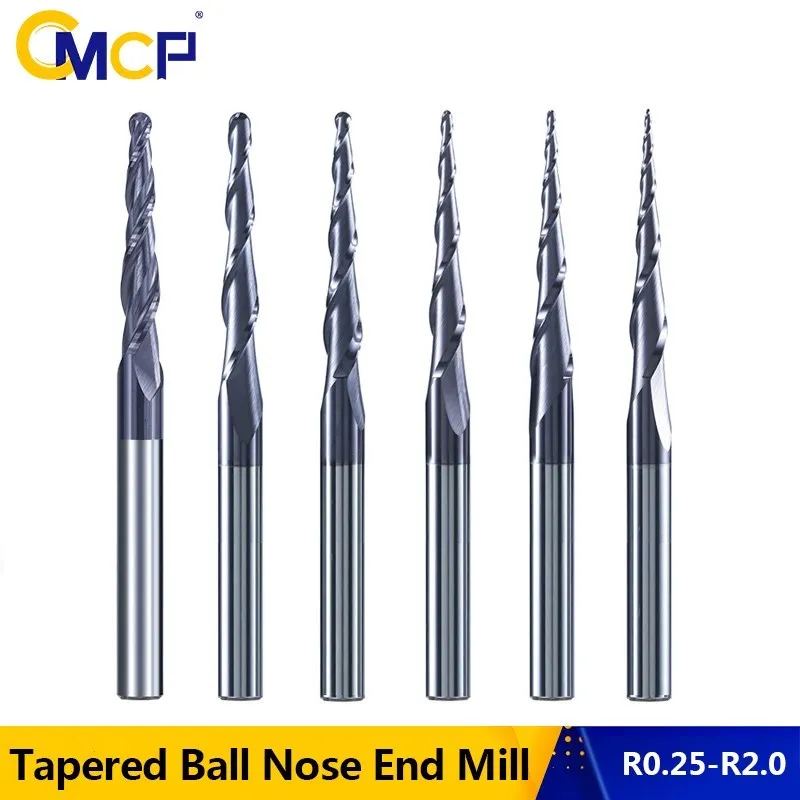 

CMCP Carbide Milling Cutter R0.25-R2.0 2 Flute Tapered Ball Nose End Mill CNC Router Bit Wood /Metal Engraving Bit CNC Cutter