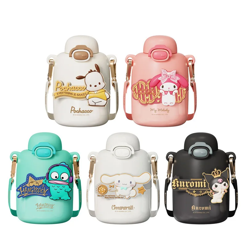 Sanrio Cinnamoroll Kuromi Cartoon Sippy Cup with Strap 316 Stainless Steel thermos Bottle Water Tea Coffee Vacuum Flasks