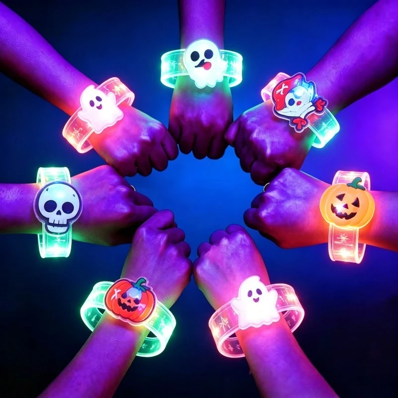 12-24PCS Halloween LED Finger Ring Pumpkin Glow Wrist Band Christmas Watch Necklace Light Up Toy Party Favors Kids - view 5