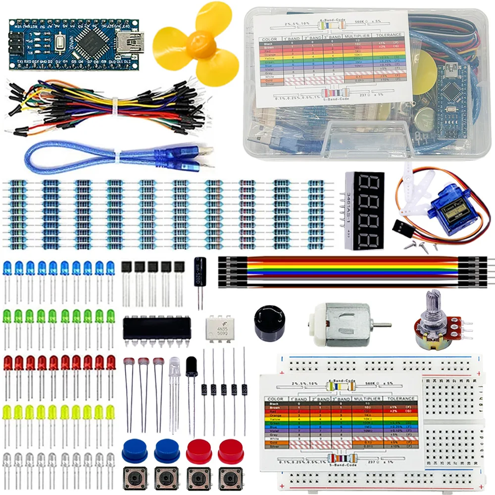 Kit de Aprendizado Eletrônico para Placa Arduino Nano, Componentes Eletrônicos, Resistor, Módulo LED Dupont para Atmelmega328PB