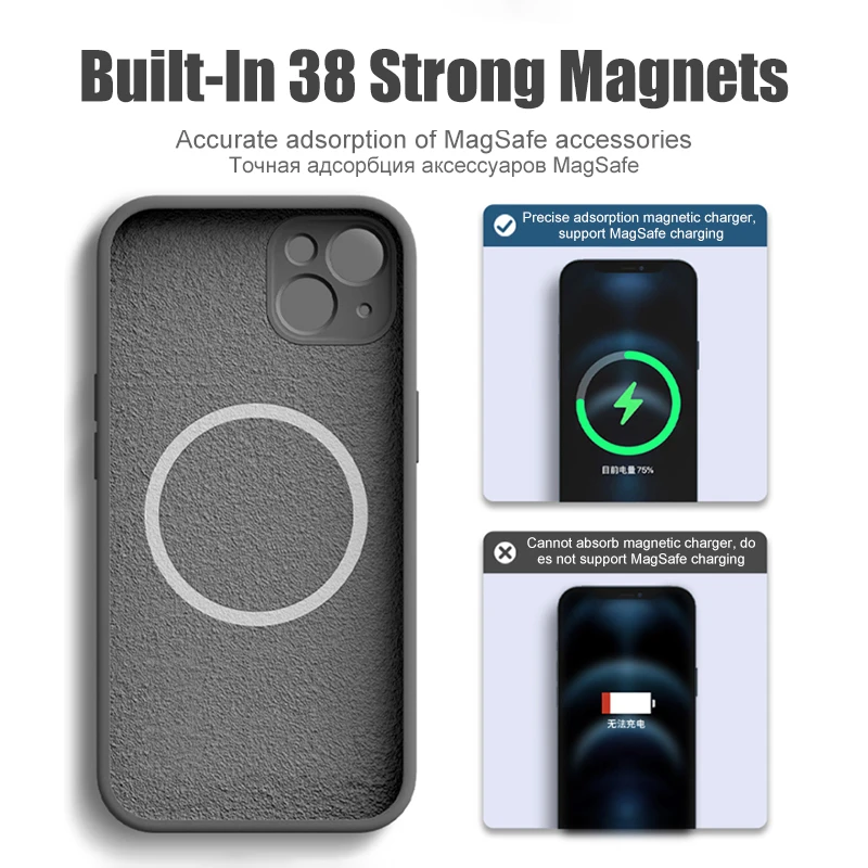 For Magsafe Magnetic Liquid Silicone Case For iPhone 15 13 11 12 14 Pro Max Mini XS XR X 8 Plus SE Wireless Charging Phone Cases - náhled 4
