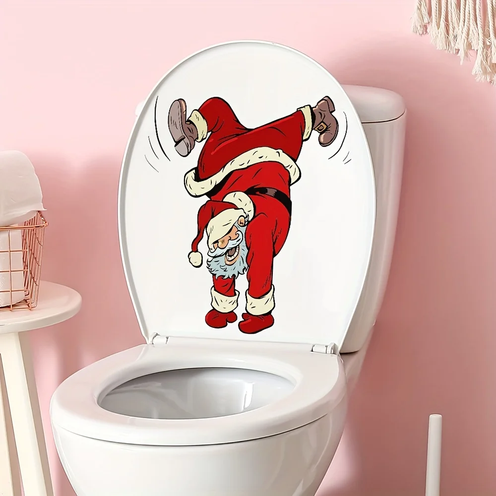 1 Stück lustige Weihnachtsmann-Toiletten- und Badezimmer-Aufkleber – selbstklebende, wasserfeste Weihnachtsdekorationen – perfekte Weihnachtsgeschenkidee!
