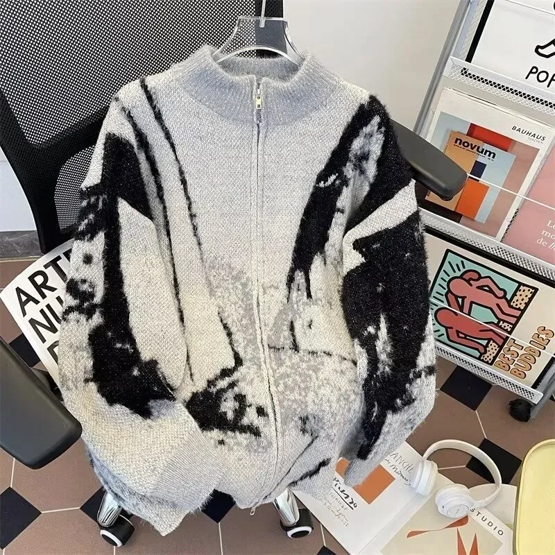 

Fashion High End Thorn Gradient Sweater Cardigan Coat Autumn Winter New Lazy Style Zip Women Knit Top