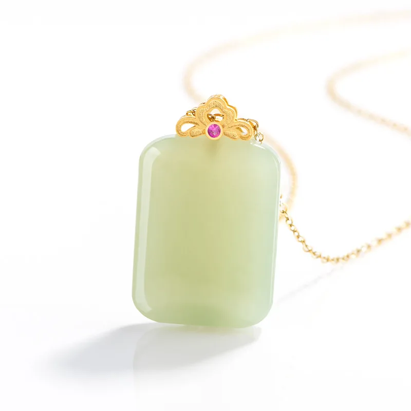 Natural Old Material Hetian Green Jade No Worries Pendant S925 Silver Inlaid Necklace Men And Women