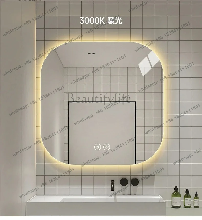 

Modern simple smart touch mirror led wall hanging with light square 50 * 50cm