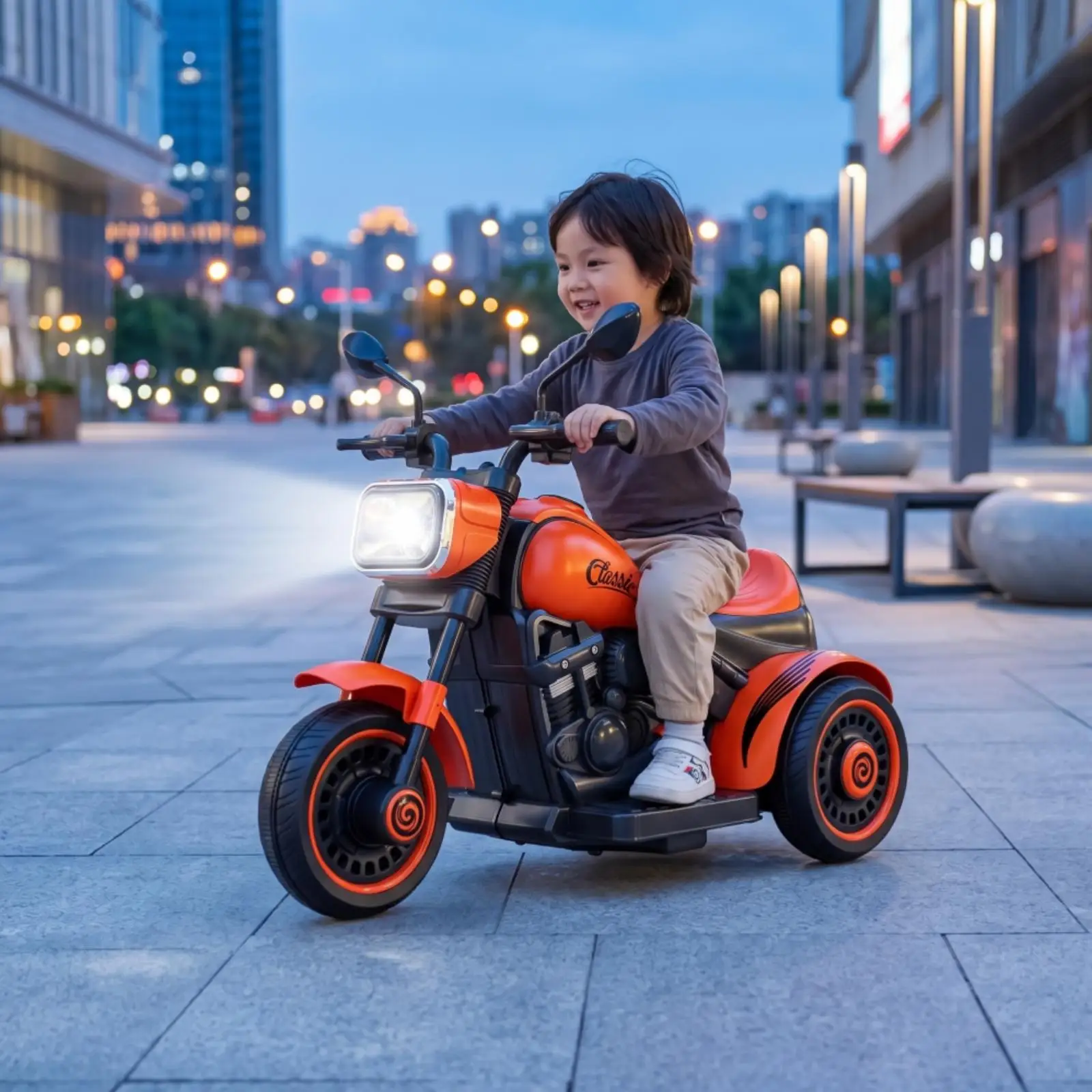 Kids Electric Tricycle Ride on Motorcycle with Low Slung Body Wide Wheels for Stable Riding Playtime