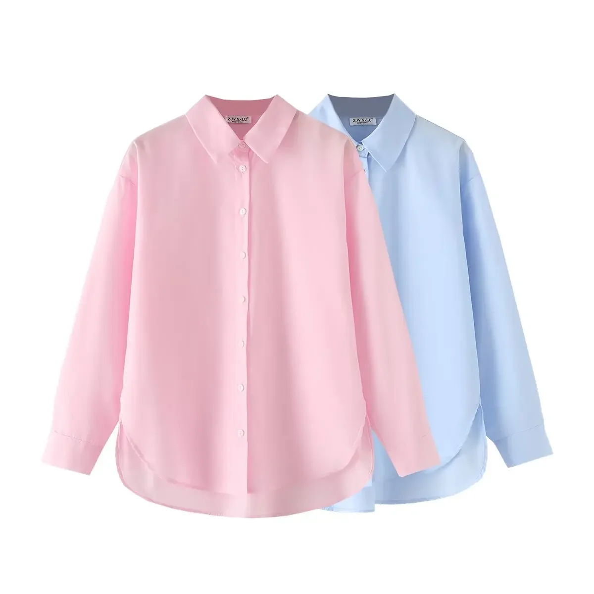 

Women's new fashion loose single breasted solid color asymmetrical cotton shirt retro lapel long sleeved women's shirt chic top