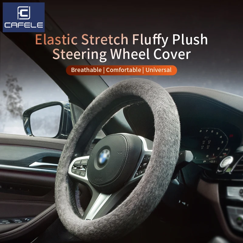 

CAFELE Universal Steering Wheel Cover Fluffy Warm Plush Car Steering Wheel Case For Winter Keep Warm Comfortable 14.5-16 inch