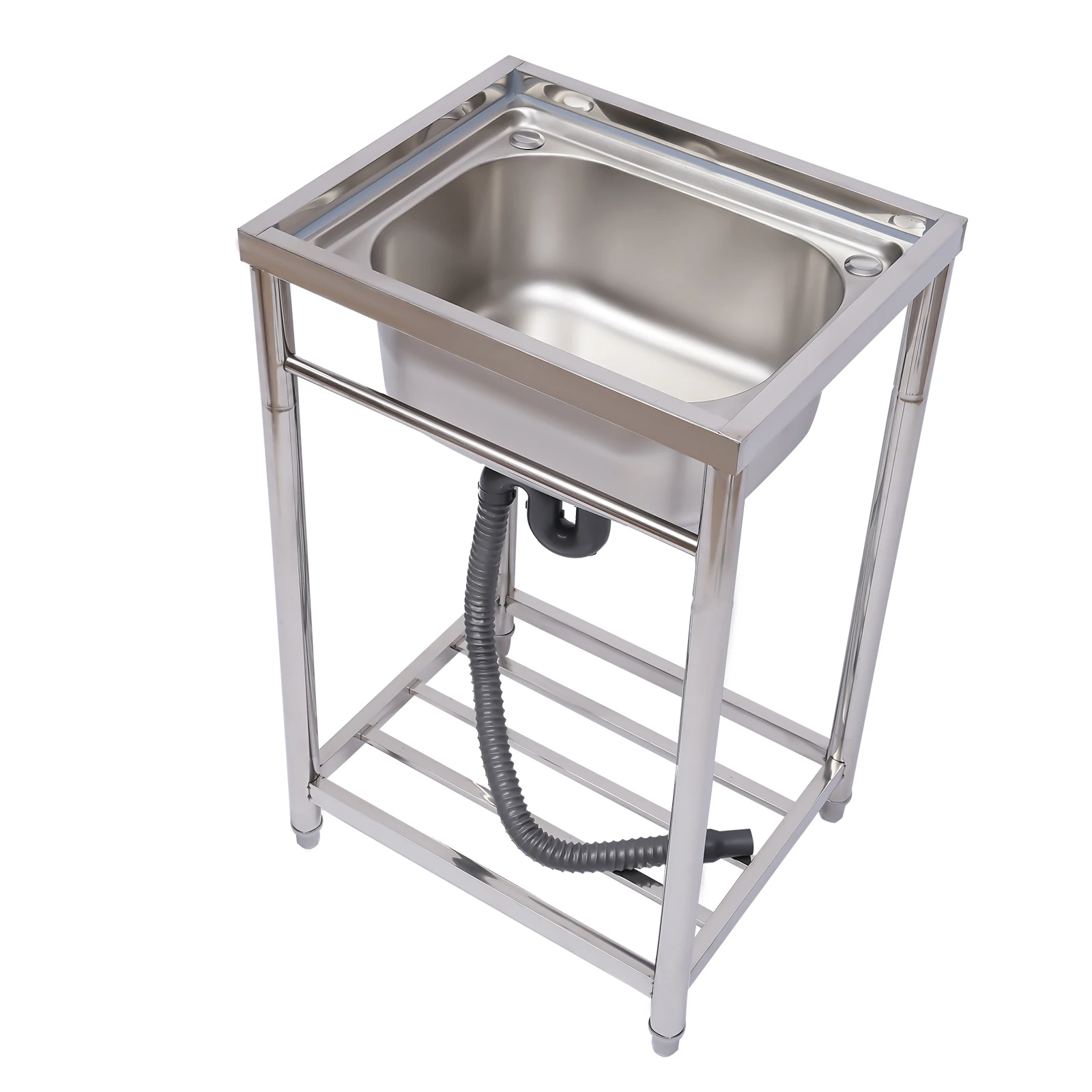 Free Standing Stainless-Steel Single Bowl Commercial Restaurant Kitchen Sink, Utility Washing Hand Basin w/ Storage Shelve