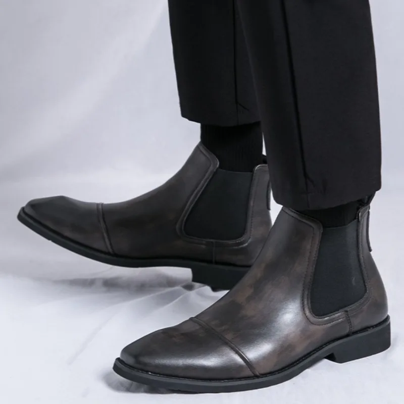 Luxury Brand Men Boots Fashion Casual Ankle Boots Classic Business Dress Boots for Men British Business Leather Boot Bota Hombre