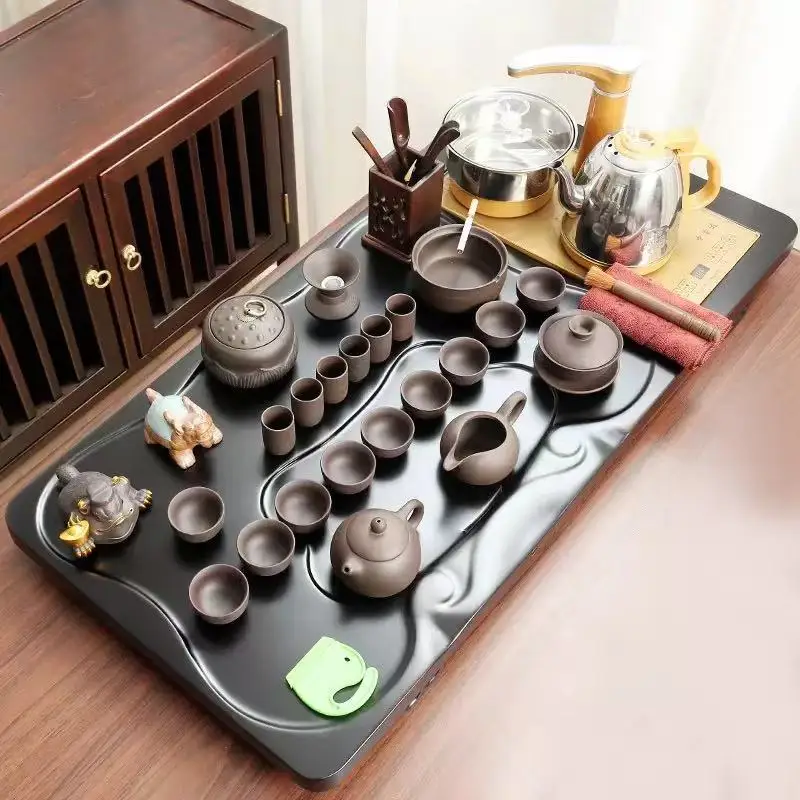 Hot Selling Chinese Kongfu Tea Tray Sandalwood Tea Table With Whole Tea Sets Gaiwan Teapot and Teacups