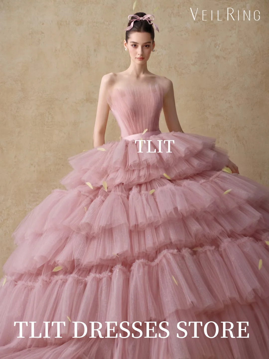 Luksusowa tiulowa suknia wieczorowa w cukierkowych kolorach, warstwowa, koreańska suknia ślubna, sesja zdjęciowa, bez ramiączek, suknia balowa, suknie na studniówkę, szyta na miarę.