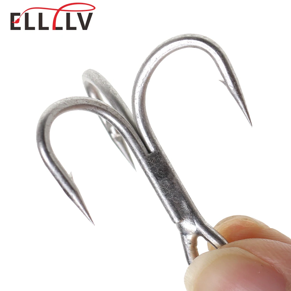 Ellllv 10pcs 3X Strong Treble Hook High Carbon Steel Matte Tin Coated Triple Fishhook Bass Saltwater Freshwater Fishing Tackle