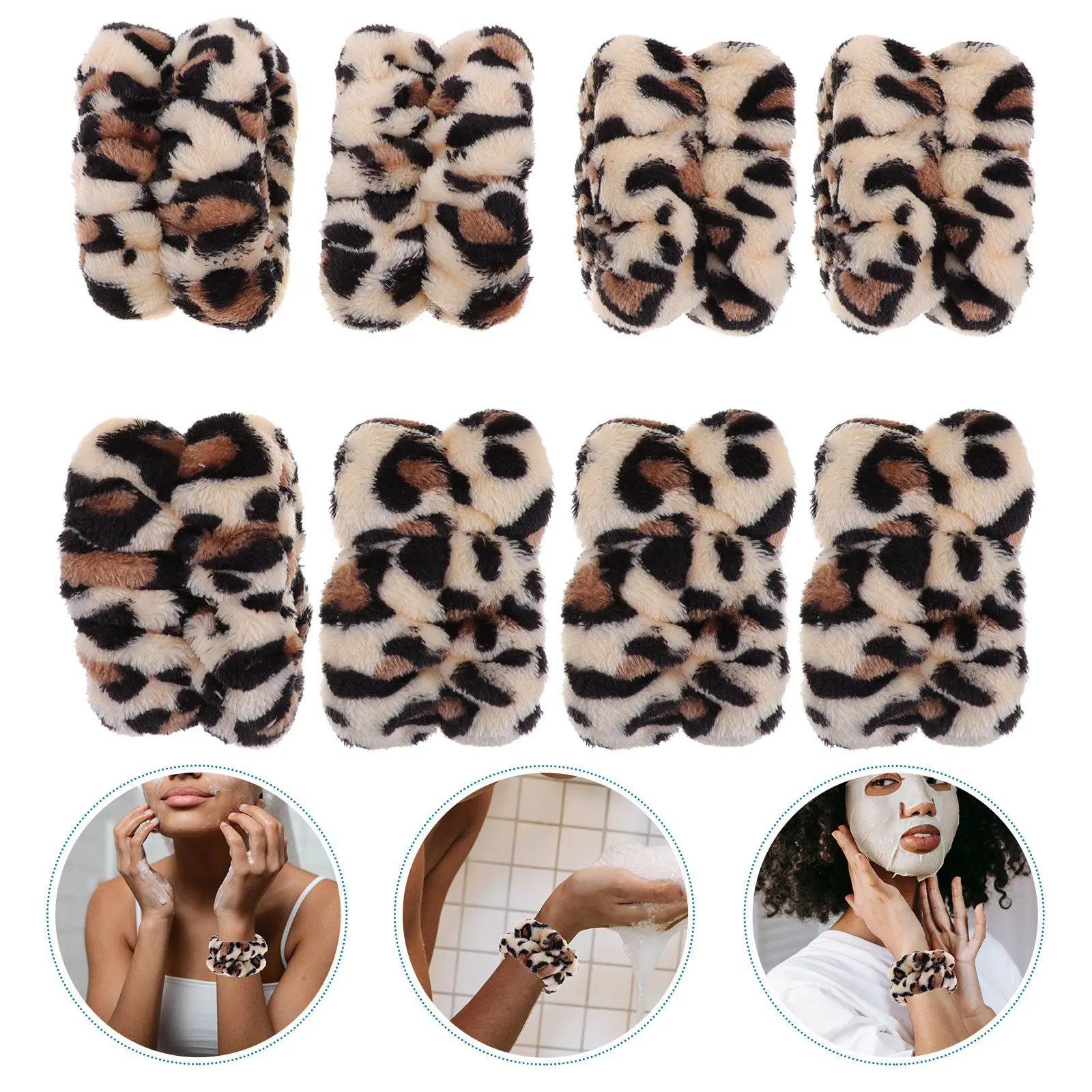 

8 Pcs Absorbent Wrist Band Face Wash Bands Cuffs Facial Cleansing Wristbands Leopard Washing