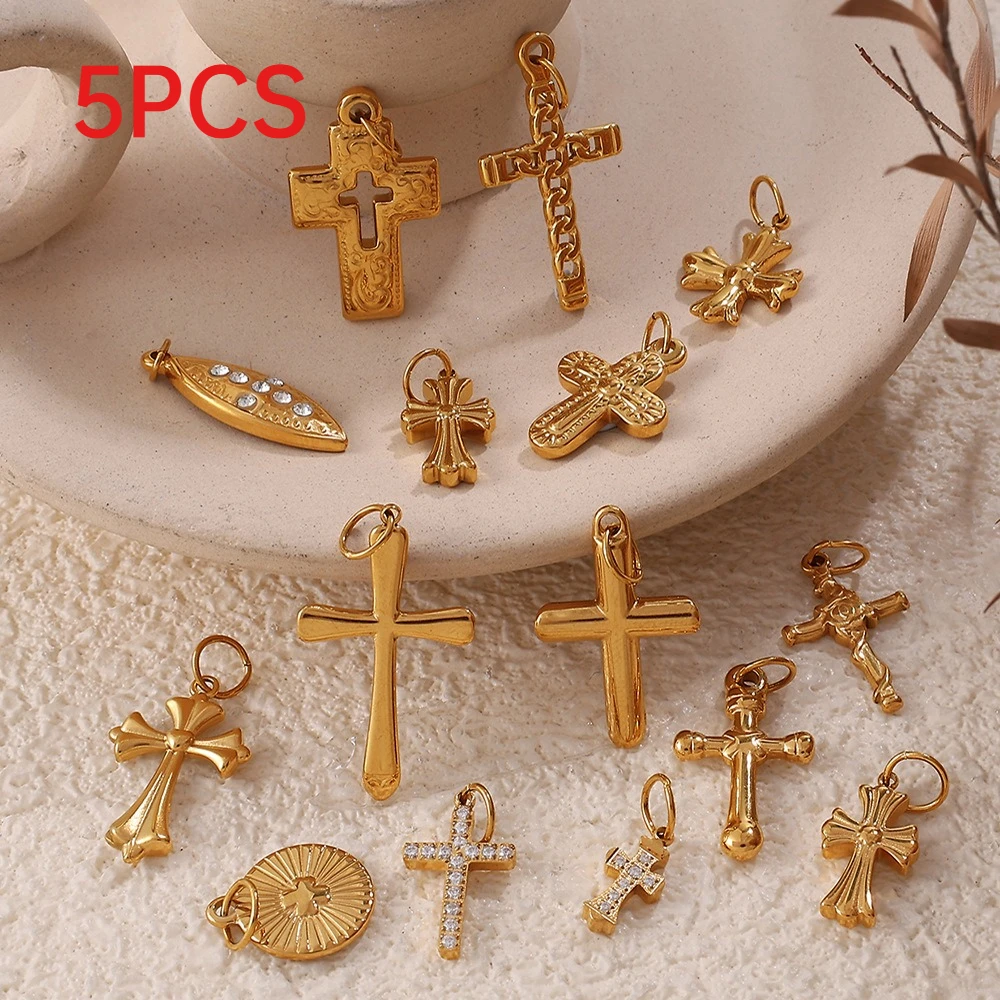 

5Pcs Retro Cross Stainless Steel Charms INS Style DIY Pendants For Necklace Jewelry Making Accessories