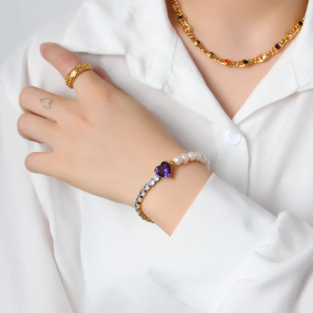 DIY accessories Light Luxury Temperament Spring Explosion Pearl Zircon Titanium Steel Handmade Chain Love Shape Creative Muse Ve