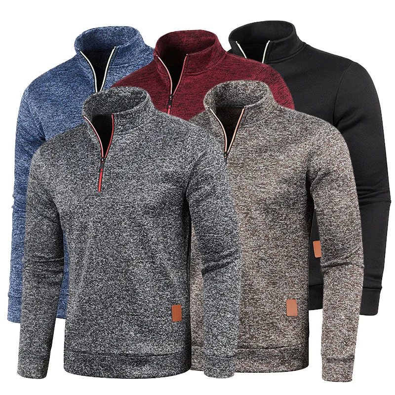 

Winter Thermal Shirts Man Scuba Half Zip Hoodie Men Fleece Sport Gym Fitness t-Shirt High Collar Zipper Pullover