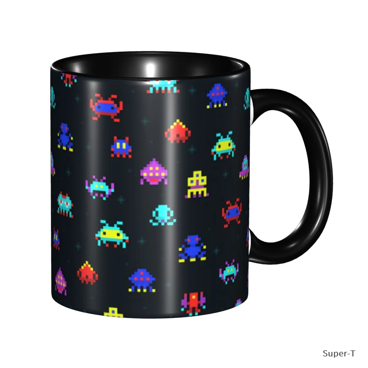 Cute Pixel Robots Space Invaders Retro Video Creative Ceramic Coffee Mug Landscape Tea Milk Cup Home Office Gift Mugs 330ml