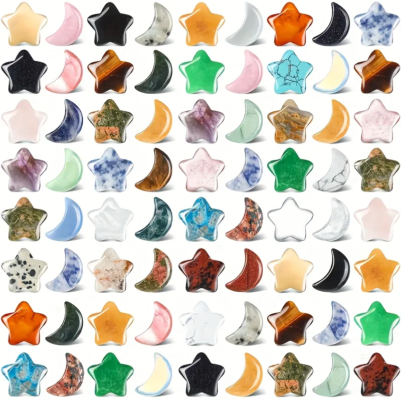 

40pcs/set Natural Stone Star & Moon Shaped Decorations Home Interior Design Elements Crystal for Living Room Bedroom Decor