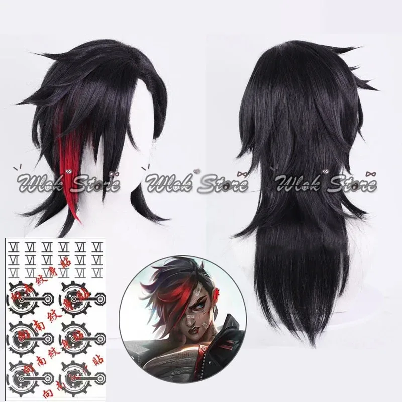

Game LOL Arcane S2 Vi Cosplay Wig Black Red Gradient Hair Woman Halloween Party Carnival Roleplay Accessories Synthetic Wigs