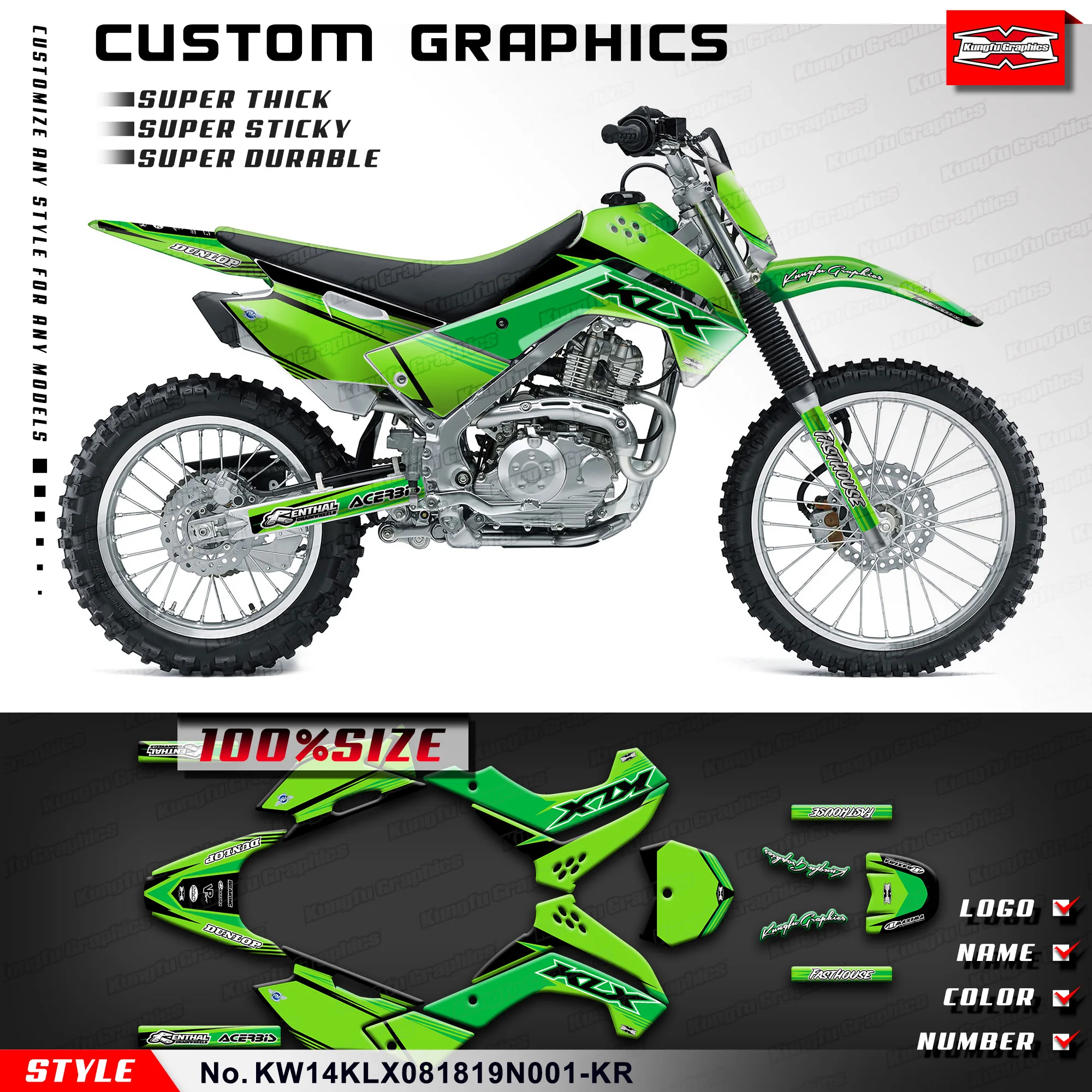 

KUNGFU GRAPHICS Adhesive Sticker Wrap Sticker for KLX 140 KLX140 2008-2020, KW14KLX081819N001-KR