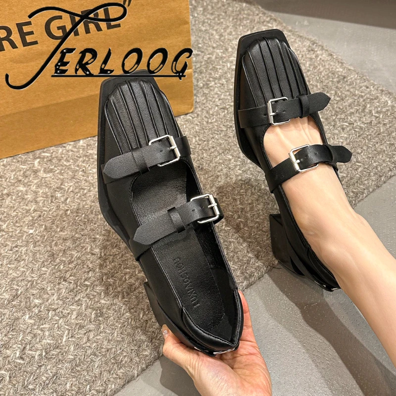 

Square Toe Chunky Women Shoes Summer New Heeled Sandals 2025 Trend Casual Loafers Marie Janes Shoes Elegant Woman Zapatillas