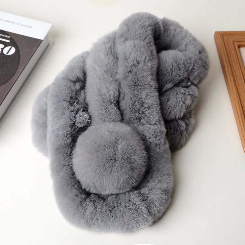 

Rabbit Fur Scarf Winter Warm Women Short Solid Color Faux Fur Neck Warmer Tube Triple Ball Scarf Wholesale​​