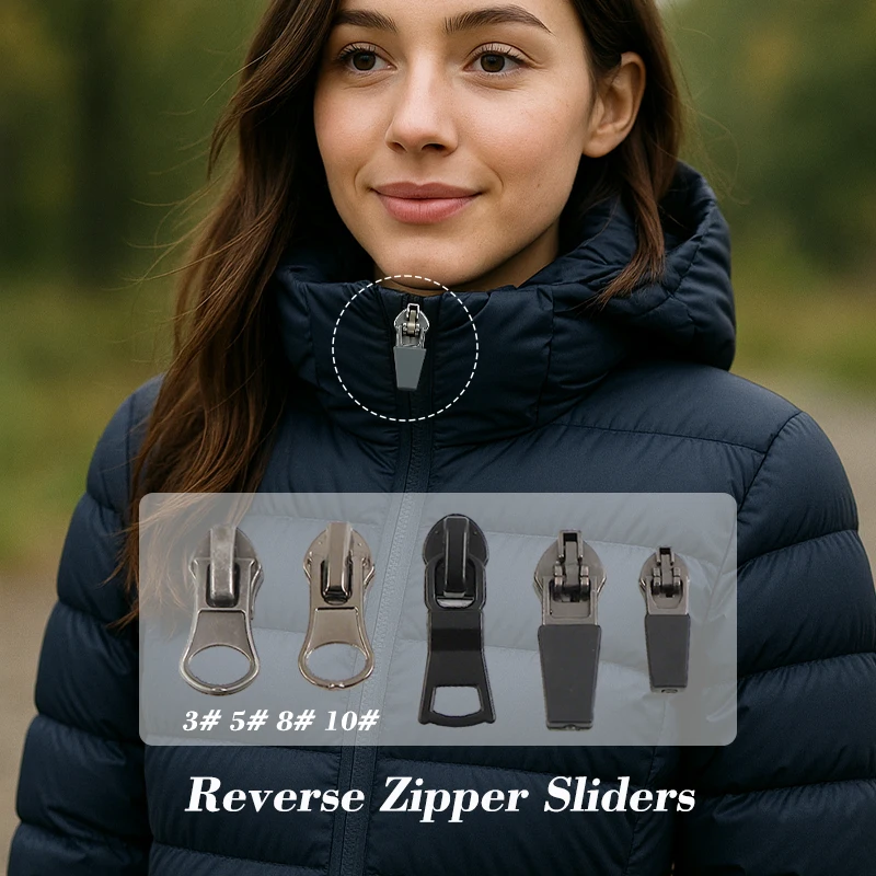 

10/20Pcs 3#5#8#10# Reversed Zipper Slider for Waterproof Nylon Zippers Cursor Garment Jacket Zip Puller Head Sewing Repair Zips
