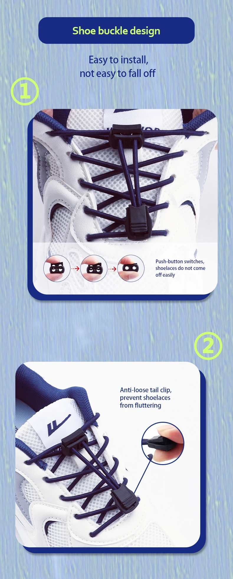 Quadratische Kunststoff-Verriegelungsspitze für Erwachsene und Kinder, Tennis, neue elastische Schnürsenkel ohne Krawatten, runde Schnürsenkel, Gummibänder für Schuhe, Zubehör – Detail 5