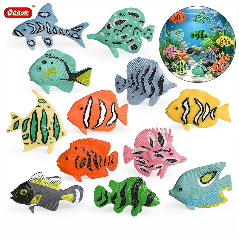Oenux Tropical Fish Figurine Set Clownfish Angelfish Butterflyfish Lionfish Model Realistic Statue Collection Simulation Animal