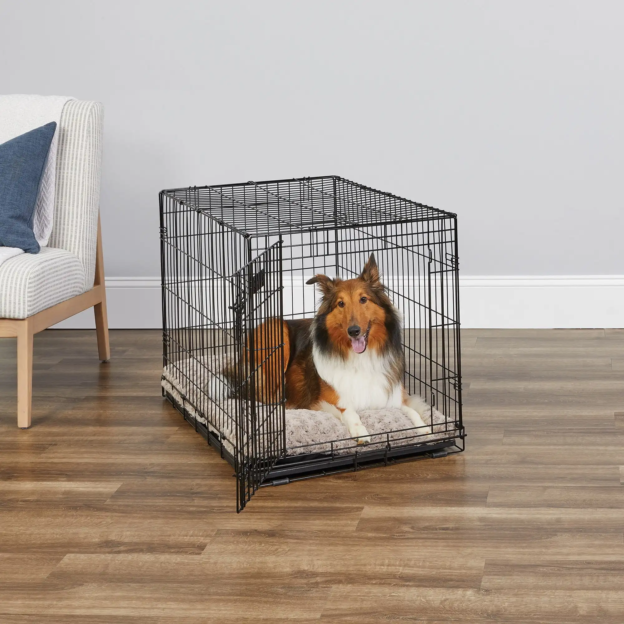 

Enhanced Single Door ICrate Dog Crate Includes Leak Proof Pan Floor Protecting Feet Divider Panel Easy To Assemble