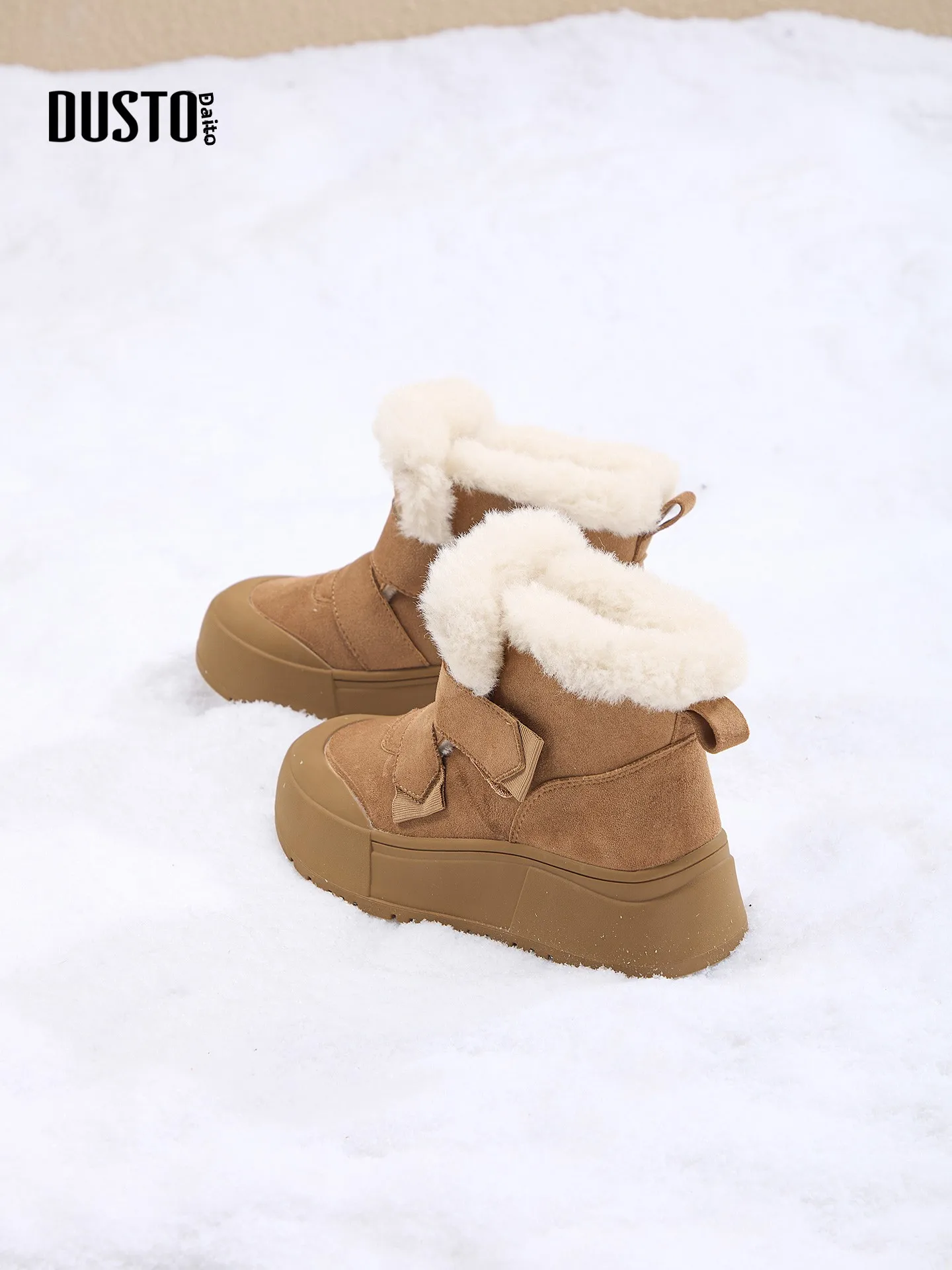 

DUSTO Women's Thi Bot Fce Lined Snow Boots Winter Warm Cotton oes Bread Sle ort Booties round Toe Rubber Sole