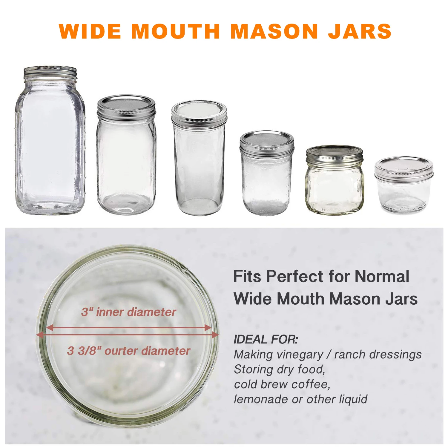 Mason Jar tampas com boca larga, Boca regular Canning tampa para bola, Prova de vazamento, 10pcs