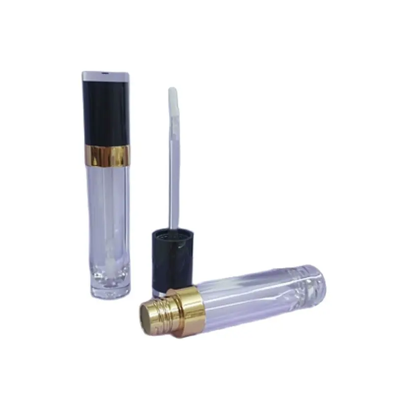 

50pcs Lip Gloss Tube Black White Lid Gold Line 8.5ML Clear Plastic Cosmetic Packing Bottle Empty Clear Round Lipgloss Container